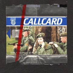 1996 Ireland 50 unit 50th anniversary of An Forsa Cosanta Aitiuil (An F.C.A), the 2nd line reserve of the Defense Forces (Schlumberger SC7) Call Card Mint in packaging
