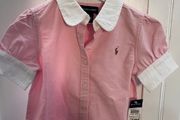 Ralph Lauren Pink Cotton Oxford Short-Sleeve Girls Shirt