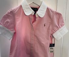 Ralph Lauren Pink Cotton Oxford Short-Sleeve Girls Shirt