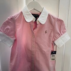 Ralph Lauren Pink Cotton Oxford Short-Sleeve Girls Shirt