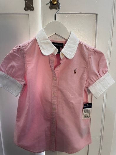 Ralph Lauren Pink Cotton Oxford Short-Sleeve Girls Shirt