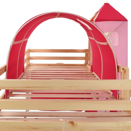 Childrens Loft Bed Frame with Slide & Ladder Pinewood 208x230cm
