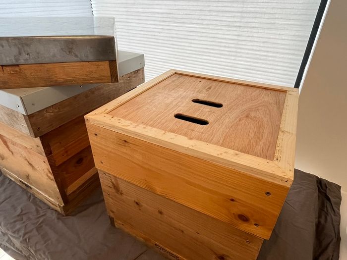 2 x Cedar National Beehives  - one brood box, 1 super box, mesh base with overwinter polycarbonate cover, queen excluder