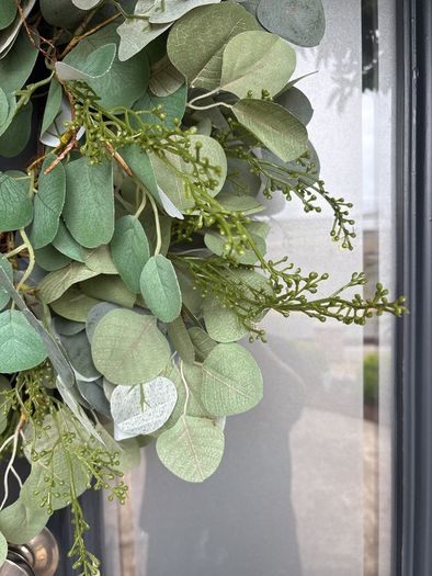 Faux eucalyptus wreath ,mixed foliage and bow detail