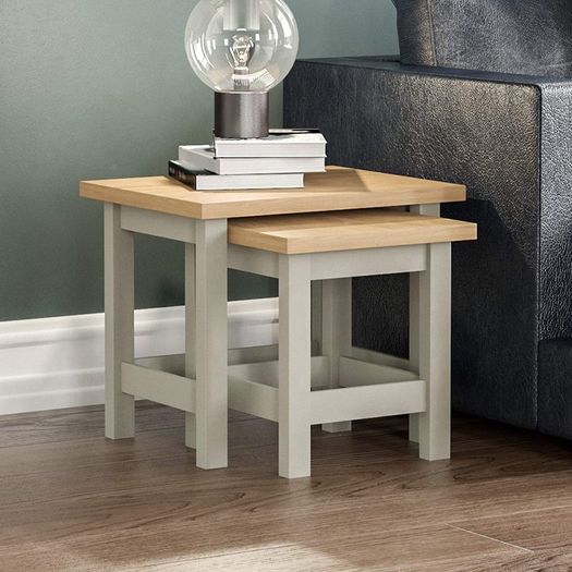 Arlington Nest of Tables, Engineered Wood, Grey & Oak, H 40 x W 36 x D 39 cm