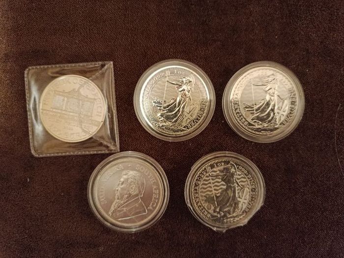 ( Job Lot) 5 x Silver bullion Coins.999 fine silver