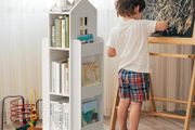 3 Tier Rotating Bookshelf Kids House Shape, Free Standing Revolving Kids Bookcase