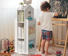 3 Tier Rotating Bookshelf Kids House Shape, Free Standing Revolving Kids Bookcase