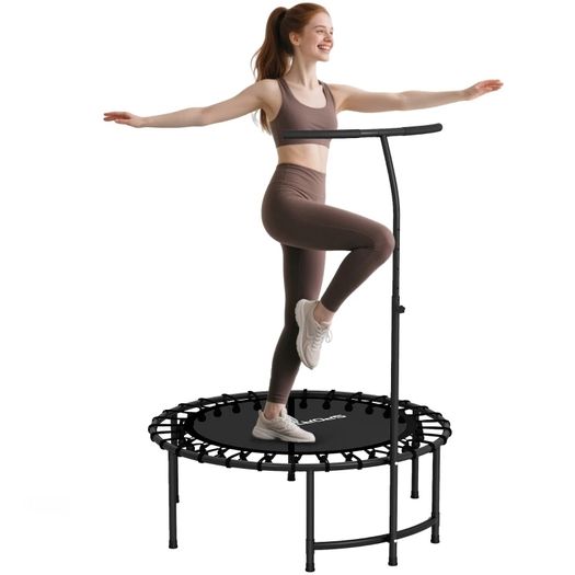 Rebounder Trampoline, 5-stage adjustable handle, Workout Trampoline, Black