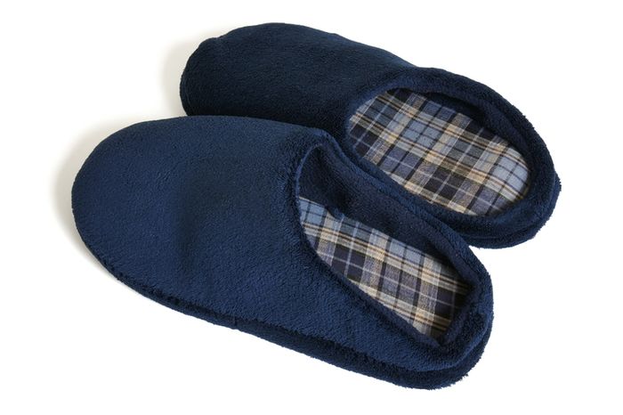 Navy Blue Fleece Slippers with Tartan Inner Lining - Size Medium 9/10