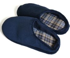 Navy Blue Fleece Slippers with Tartan Inner Lining - Size Medium 9/10