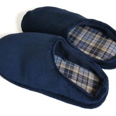 Navy Blue Fleece Slippers with Tartan Inner Lining - Size Medium 9/10