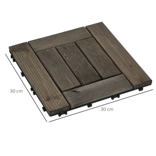 27 Pcs Wooden Interlocking Decking Tiles, 30 x 30 cm Outdoor Flooring Tiles, 2.5 per Pack, for Patio, Balcony, Terrace, Hot Tub, Charcoal Grey