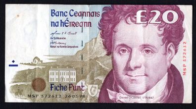 1998 Ireland IR20 Daniel O Connell Banknote Series C. Note issued 26/05/98. Serial number MSP726812