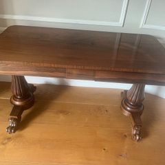 Antique Rosewood Library Table & Walnut Side Table