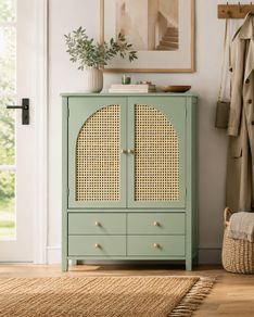 Stylish Entrance Cabinet Shoe Cabinet Storage  SideboardPoly Rattan Design, Adjustable Shelves, and Easy Assembly