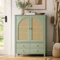 Stylish Entrance Cabinet Shoe Cabinet Storage  SideboardPoly Rattan Design, Adjustable Shelves, and Easy Assembly