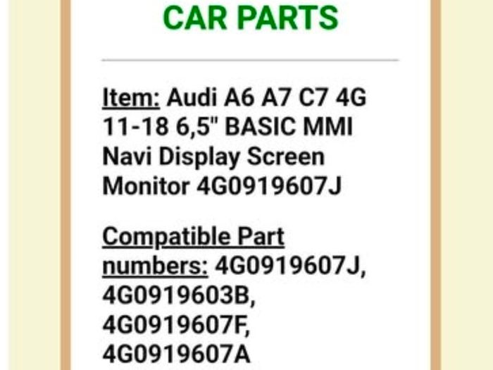 Audi A6 A7 C7 4G 11-18 6,5" BASIC MMI Navi Display Screen Monitor