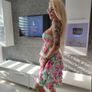 One shoulder green -purple floral dress Image 5