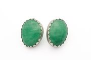 Vintage Sterling Silver Green Onyx Clip On Earings