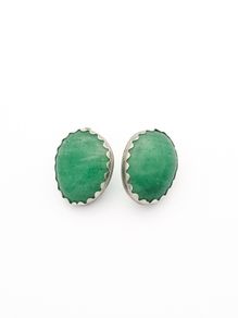 Vintage Sterling Silver Green Onyx Clip On Earings