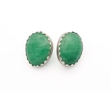 Vintage Sterling Silver Green Onyx Clip On Earings