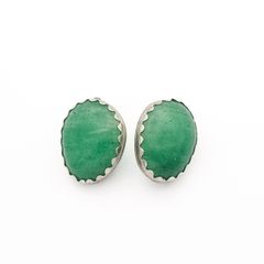 Vintage Sterling Silver Green Onyx Clip On Earings