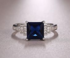Vintage Style Sapphire Stone Crystal Silver Ring