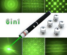 5mW 6in1 Green Ray Beam Laser Pointer Pen Star Caps Kaleidoscope Laser