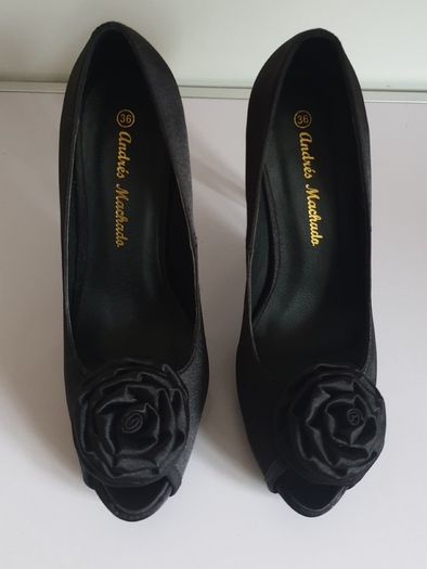 Andres Machado Black Satin Ladies Peeptoe Pumps Heels Shoes Size EU36 UK3 Wedding CAN POST