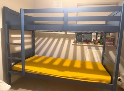New Harvey Norman Bunk Bed (Teal/Blue) + Brand New Mattress