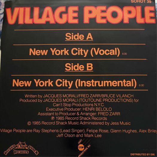 Village People New York City Original 1985
