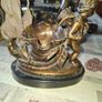 Antique French 19th century Bronze Sculpture Auguste Moreau featuring a Winged Putto Cherub Cupid carrying a shell or cornucopia like vessel, mounted on a marble base Image 4