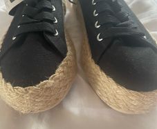 Black Espadrille lace up shoes size UK 6