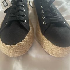 Black Espadrille lace up shoes size UK 6