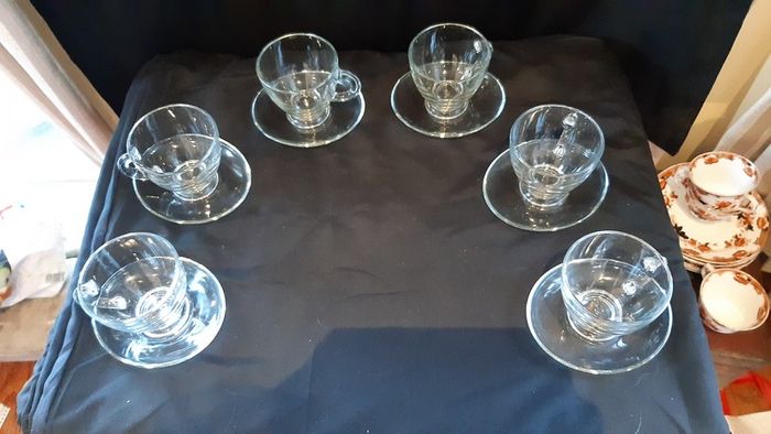 6 Glass Cups with Oval Saucers