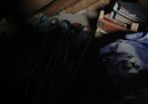 Golf bags and some golf clubs