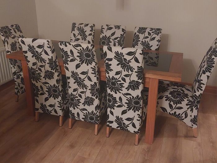 8 Black & White Fabric Dining Chairs