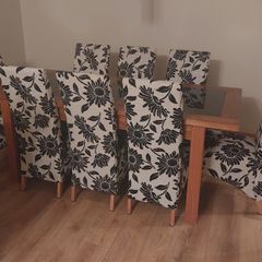8 Black & White Fabric Dining Chairs