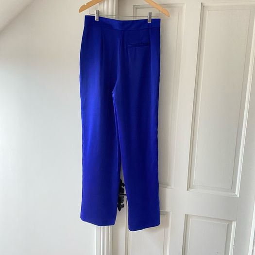 BNWT Zara Royal Blue Flowing Satin Effect Palazzo Wide Leg Trousers