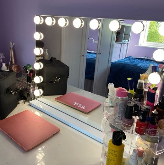 NEW SALE | Hollywood Mirror with Bluetooth 15 LED Dimmable Bulbs Hollywood Vanity Mirror with Lights Lighted Makeup Mirror with USB Charging Port and 10X Magnifier Mirror Touch Screen