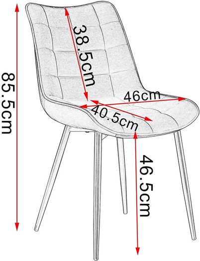 _Set of 2 Dining Room Chairs, Kitchen Chairs, Upholstered Chairs, Living Room Chairs with Back Rest, Velvet Seat, Metal Legs