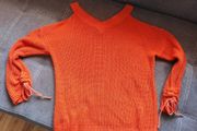 Orange Cut shoulder Ruched sleeve Sweater, size 10-12