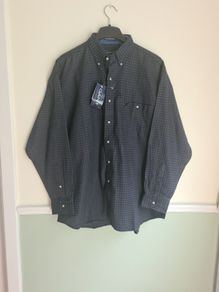 mens GANT shirt Cambridge Plaid 100% cotton check shirt navy Size Large  long sleeve heavy BRAND NEW BNWT