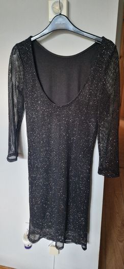 Topshop Tall Sparkly Black Mesh Bodycon Lined Dress Size 12