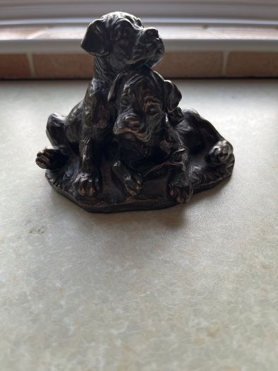 Heriditoes Bronze Cold Cast Resin Pair Boxer Puppies VGC