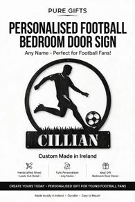 Personalised Football Bedroom Door Sign - Custom Name Football Door Plaque - Wooden Football Sign - Boys & Girls Bedroom Decor Ireland