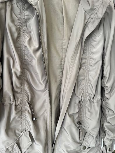 Dutch Brand Yaya Coat Jacket Ladies. Medium. Sage Green / Khaki. Satin Finish.  Detachable hood. Excellent. Proceeds To Medecins Sans Frontieres.