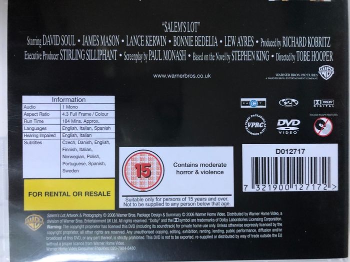 Salem's Lot (Stephen King) [1979] [Complete Mini Series DVD Boxset]