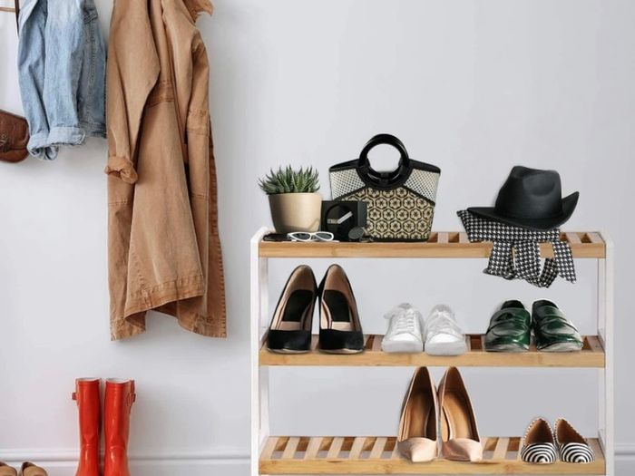 Bamboo Shoe Rack, Easy Build With 3 Shelves, Large Storage Capacity Wooden Shoe/Trainer Stand and Organiser, up to 12 Pairs, Perfect for Hallway, Bedroom, Small Spaces Brown/White (FREE POSTAGE)